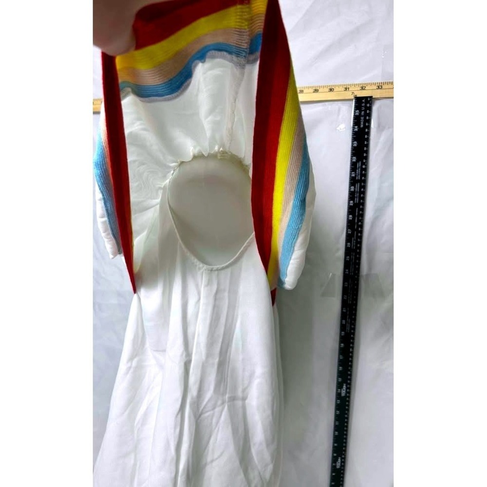 Entro~Women's White Rainbow Striped Ruffle Off Shoulder Overlay Blouse Top/Small - Picture 4 of 10